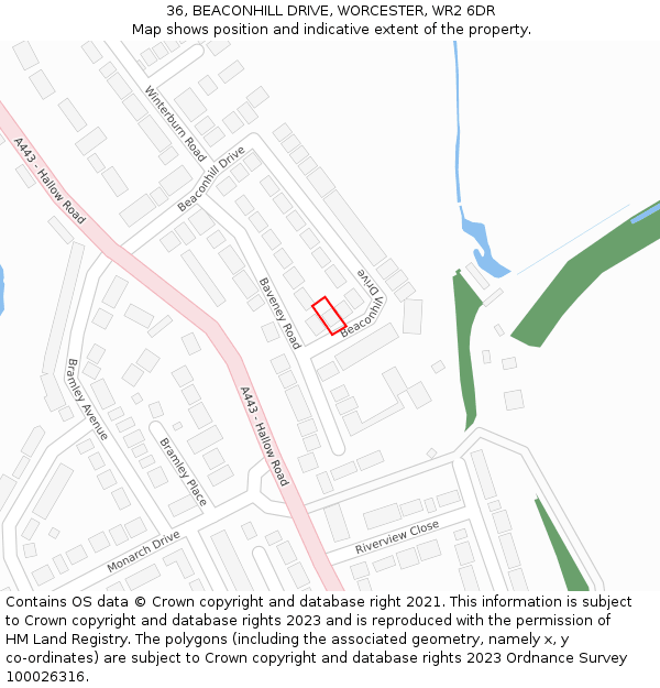 36, BEACONHILL DRIVE, WORCESTER, WR2 6DR: Location map and indicative extent of plot