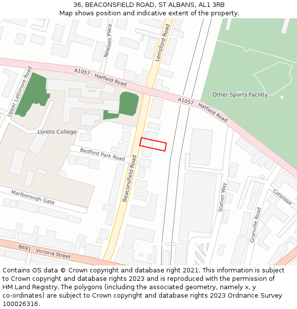 36, BEACONSFIELD ROAD, ST ALBANS, AL1 3RB: Location map and indicative extent of plot