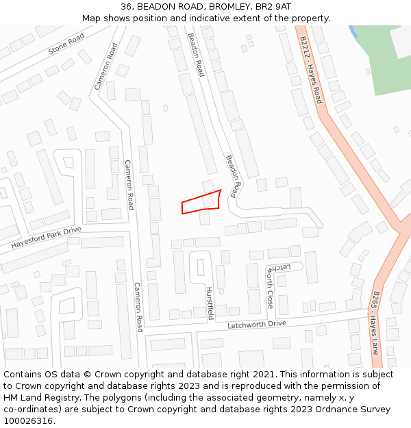 36, BEADON ROAD, BROMLEY, BR2 9AT: Location map and indicative extent of plot