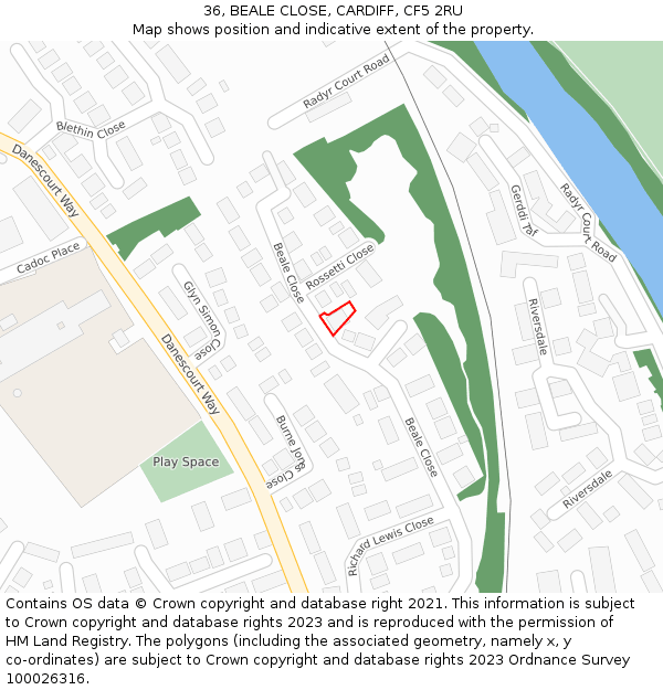 36, BEALE CLOSE, CARDIFF, CF5 2RU: Location map and indicative extent of plot