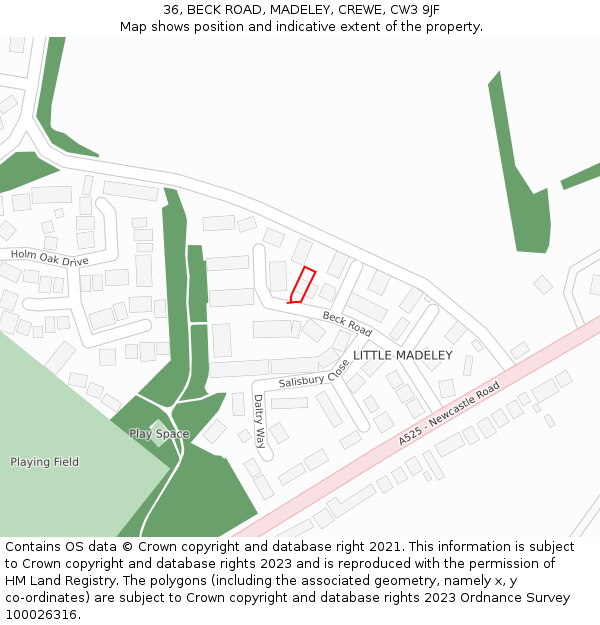 36, BECK ROAD, MADELEY, CREWE, CW3 9JF: Location map and indicative extent of plot