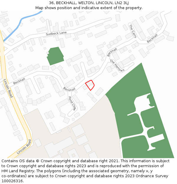 36, BECKHALL, WELTON, LINCOLN, LN2 3LJ: Location map and indicative extent of plot