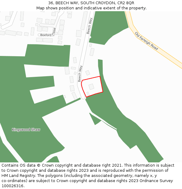 36, BEECH WAY, SOUTH CROYDON, CR2 8QR: Location map and indicative extent of plot