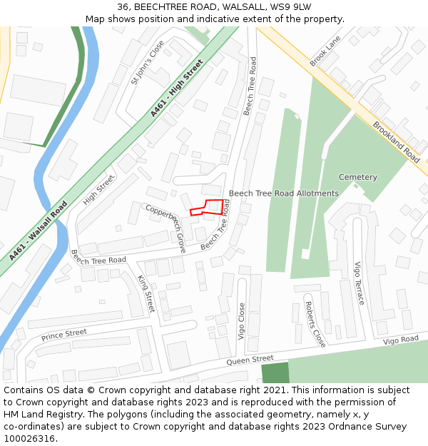 36, BEECHTREE ROAD, WALSALL, WS9 9LW: Location map and indicative extent of plot