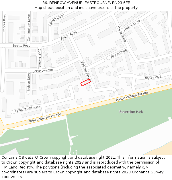 36, BENBOW AVENUE, EASTBOURNE, BN23 6EB: Location map and indicative extent of plot