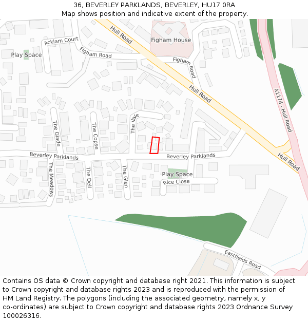 36, BEVERLEY PARKLANDS, BEVERLEY, HU17 0RA: Location map and indicative extent of plot