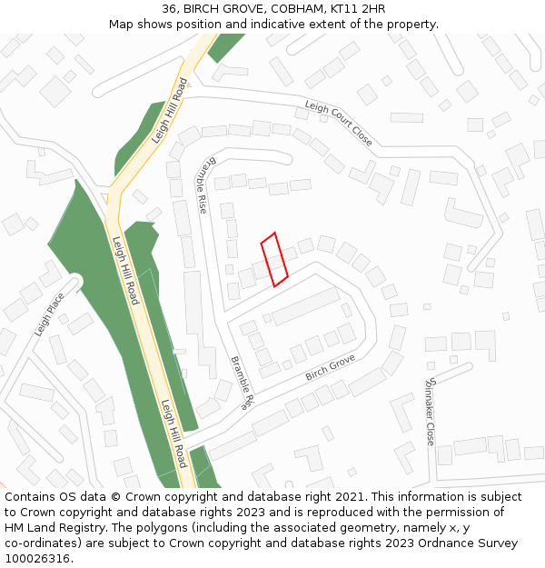 36, BIRCH GROVE, COBHAM, KT11 2HR: Location map and indicative extent of plot