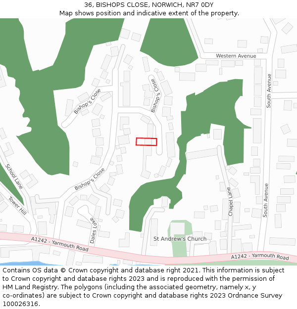 36, BISHOPS CLOSE, NORWICH, NR7 0DY: Location map and indicative extent of plot