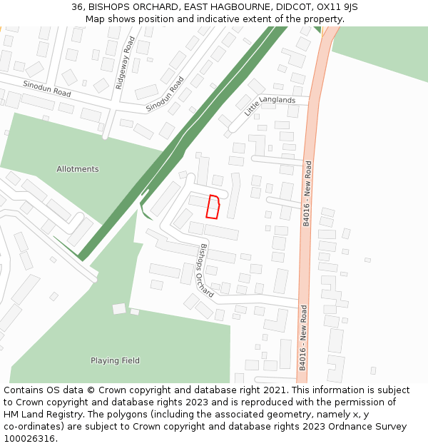 36, BISHOPS ORCHARD, EAST HAGBOURNE, DIDCOT, OX11 9JS: Location map and indicative extent of plot