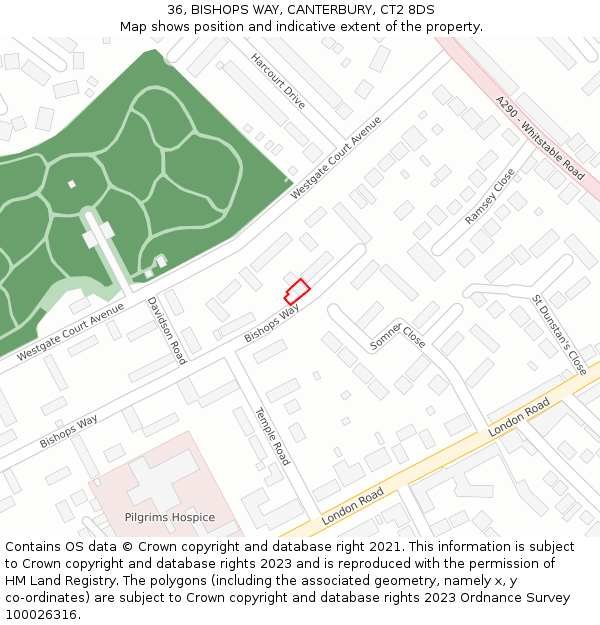 36, BISHOPS WAY, CANTERBURY, CT2 8DS: Location map and indicative extent of plot