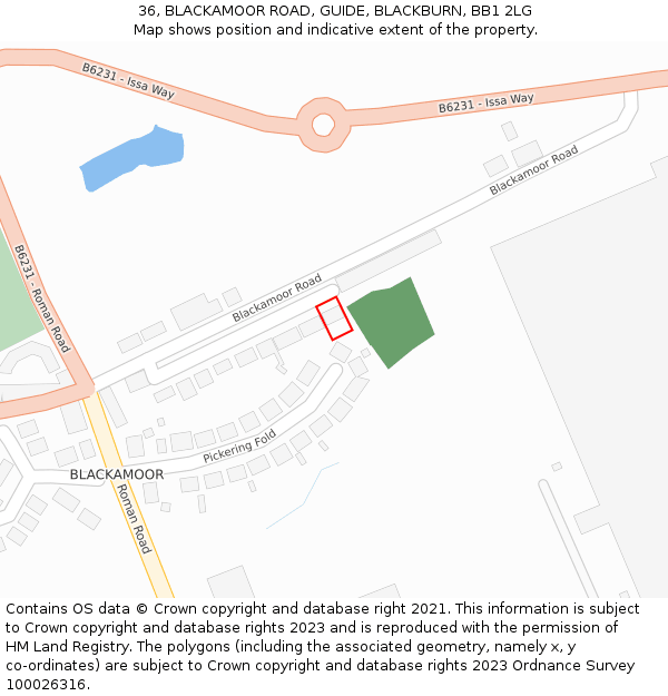 36, BLACKAMOOR ROAD, GUIDE, BLACKBURN, BB1 2LG: Location map and indicative extent of plot