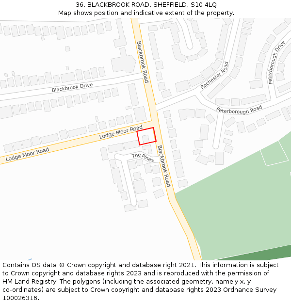 36, BLACKBROOK ROAD, SHEFFIELD, S10 4LQ: Location map and indicative extent of plot