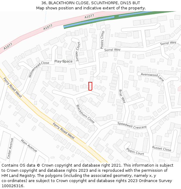 36, BLACKTHORN CLOSE, SCUNTHORPE, DN15 8UT: Location map and indicative extent of plot