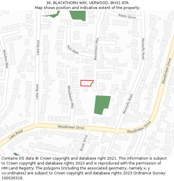 36, BLACKTHORN WAY, VERWOOD, BH31 6TA: Location map and indicative extent of plot