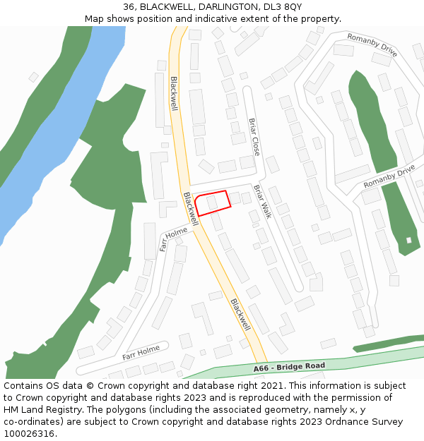 36, BLACKWELL, DARLINGTON, DL3 8QY: Location map and indicative extent of plot