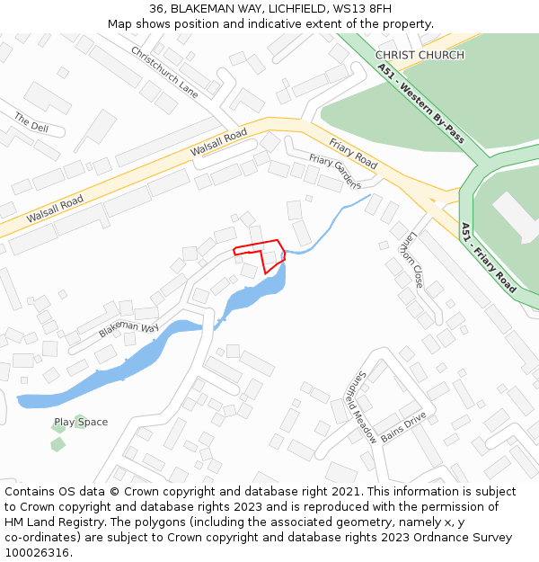 36, BLAKEMAN WAY, LICHFIELD, WS13 8FH: Location map and indicative extent of plot