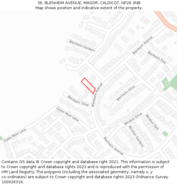 36, BLENHEIM AVENUE, MAGOR, CALDICOT, NP26 3NB: Location map and indicative extent of plot