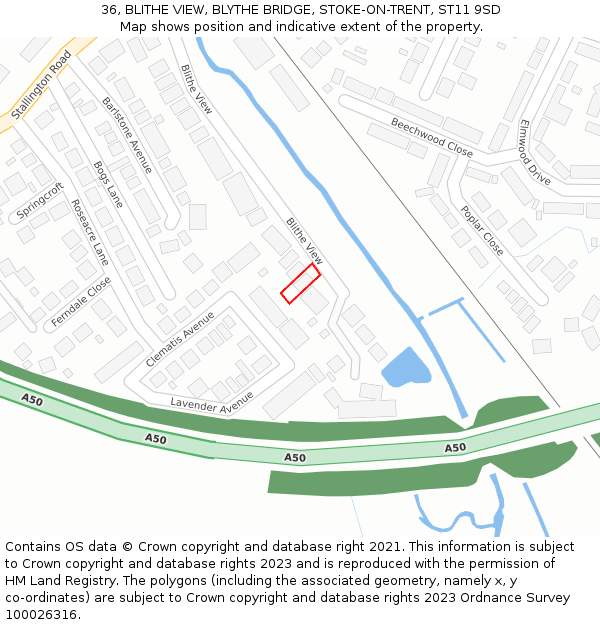 36, BLITHE VIEW, BLYTHE BRIDGE, STOKE-ON-TRENT, ST11 9SD: Location map and indicative extent of plot