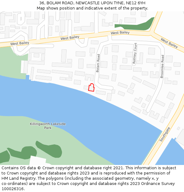 36, BOLAM ROAD, NEWCASTLE UPON TYNE, NE12 6YH: Location map and indicative extent of plot