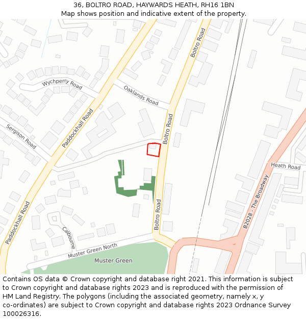 36, BOLTRO ROAD, HAYWARDS HEATH, RH16 1BN: Location map and indicative extent of plot