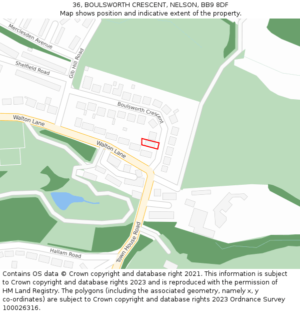 36, BOULSWORTH CRESCENT, NELSON, BB9 8DF: Location map and indicative extent of plot