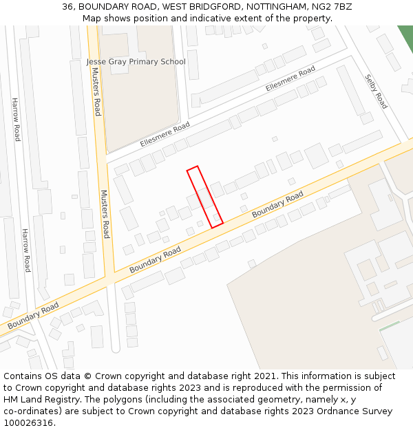 36, BOUNDARY ROAD, WEST BRIDGFORD, NOTTINGHAM, NG2 7BZ: Location map and indicative extent of plot