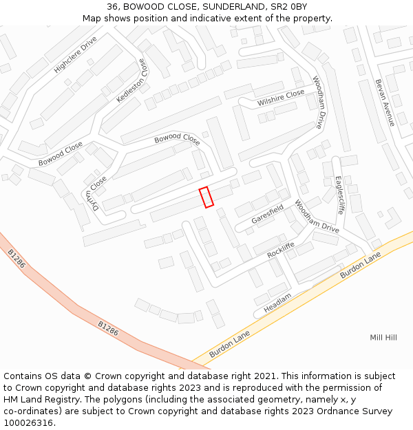 36, BOWOOD CLOSE, SUNDERLAND, SR2 0BY: Location map and indicative extent of plot