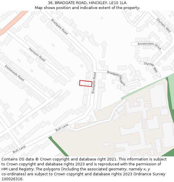 36, BRADGATE ROAD, HINCKLEY, LE10 1LA: Location map and indicative extent of plot