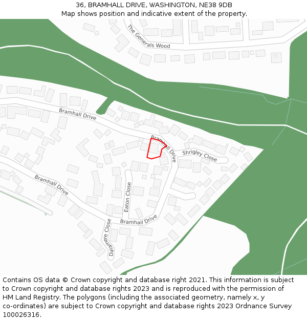 36, BRAMHALL DRIVE, WASHINGTON, NE38 9DB: Location map and indicative extent of plot