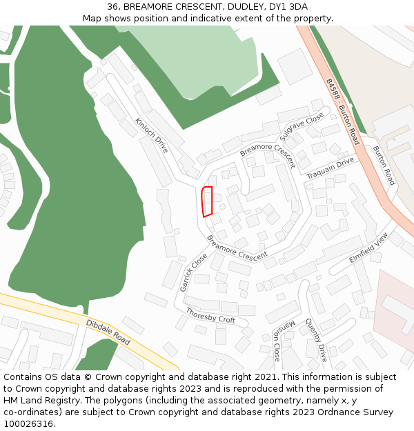 36, BREAMORE CRESCENT, DUDLEY, DY1 3DA: Location map and indicative extent of plot