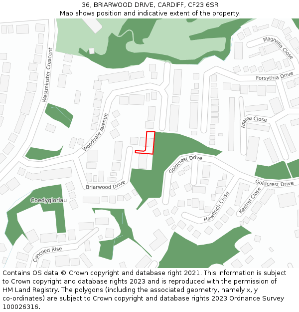 36, BRIARWOOD DRIVE, CARDIFF, CF23 6SR: Location map and indicative extent of plot