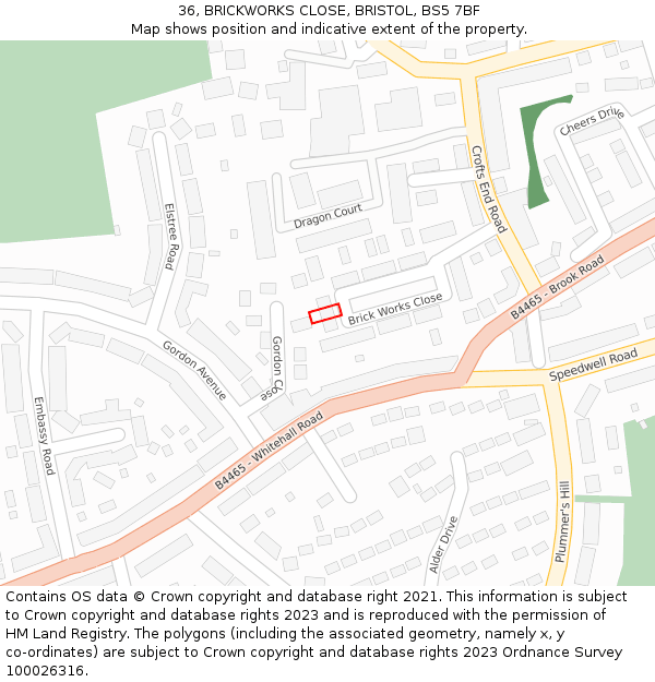 36, BRICKWORKS CLOSE, BRISTOL, BS5 7BF: Location map and indicative extent of plot