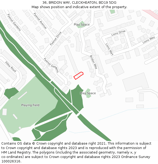 36, BRIDON WAY, CLECKHEATON, BD19 5DG: Location map and indicative extent of plot