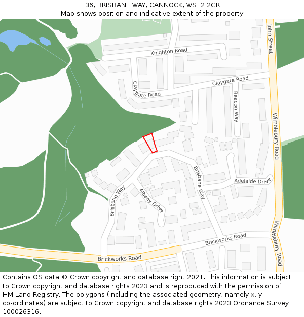 36, BRISBANE WAY, CANNOCK, WS12 2GR: Location map and indicative extent of plot