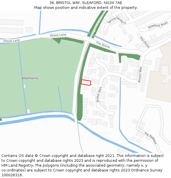 36, BRISTOL WAY, SLEAFORD, NG34 7AE: Location map and indicative extent of plot