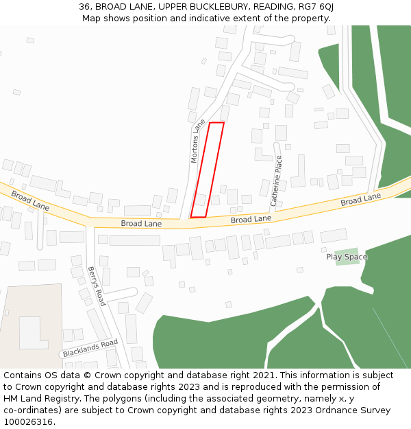 36, BROAD LANE, UPPER BUCKLEBURY, READING, RG7 6QJ: Location map and indicative extent of plot