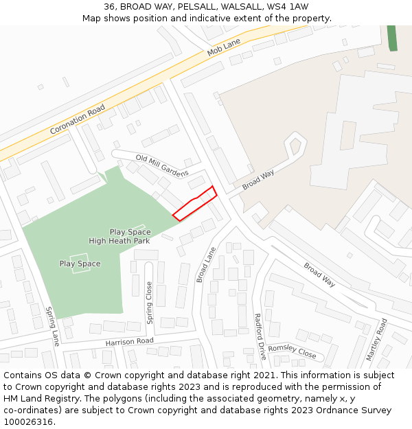 36, BROAD WAY, PELSALL, WALSALL, WS4 1AW: Location map and indicative extent of plot