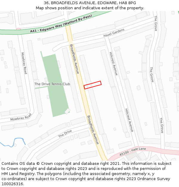 36, BROADFIELDS AVENUE, EDGWARE, HA8 8PG: Location map and indicative extent of plot