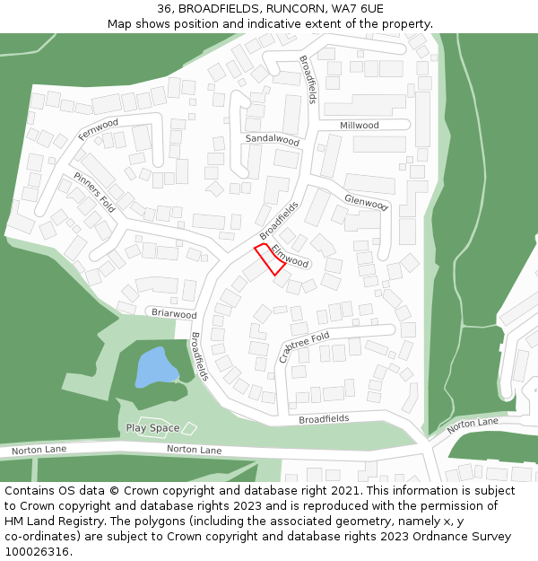 36, BROADFIELDS, RUNCORN, WA7 6UE: Location map and indicative extent of plot