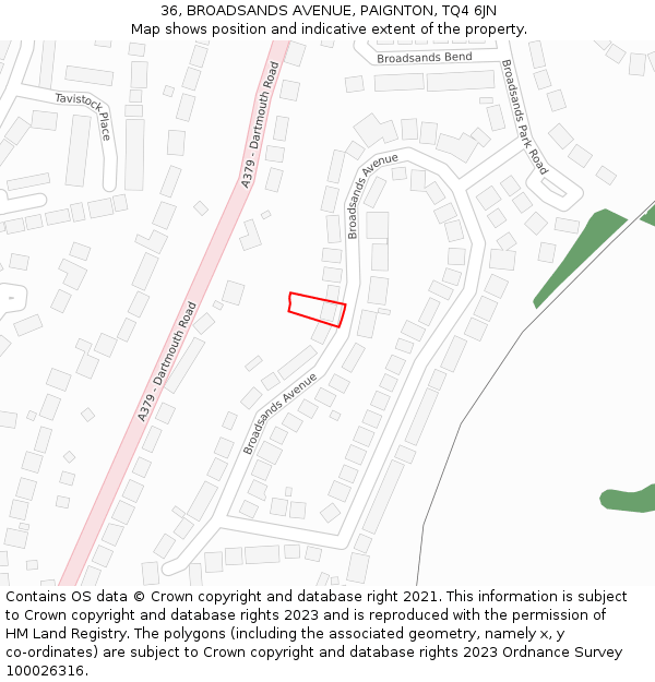 36, BROADSANDS AVENUE, PAIGNTON, TQ4 6JN: Location map and indicative extent of plot