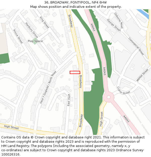 36, BROADWAY, PONTYPOOL, NP4 6HW: Location map and indicative extent of plot