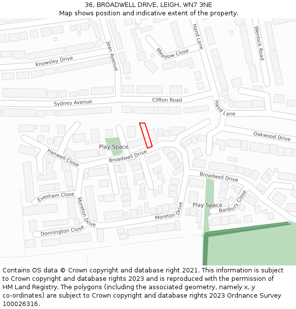 36, BROADWELL DRIVE, LEIGH, WN7 3NE: Location map and indicative extent of plot