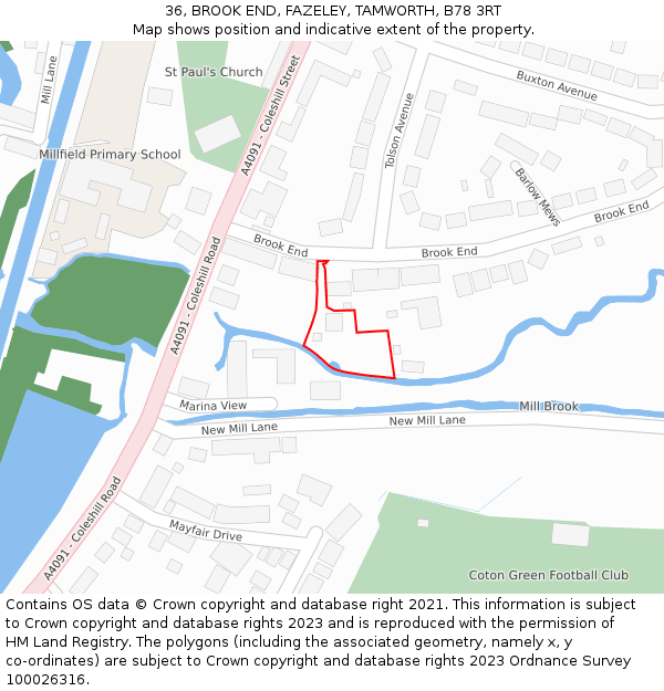 36, BROOK END, FAZELEY, TAMWORTH, B78 3RT: Location map and indicative extent of plot