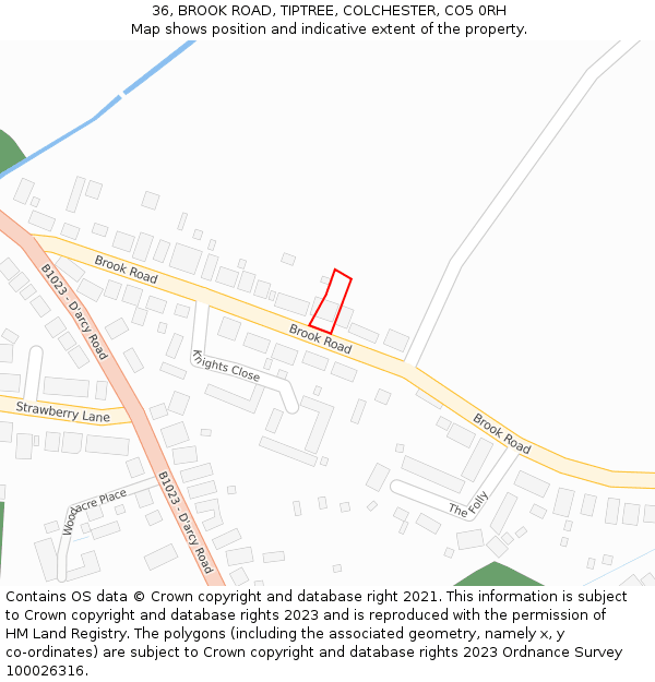 36, BROOK ROAD, TIPTREE, COLCHESTER, CO5 0RH: Location map and indicative extent of plot