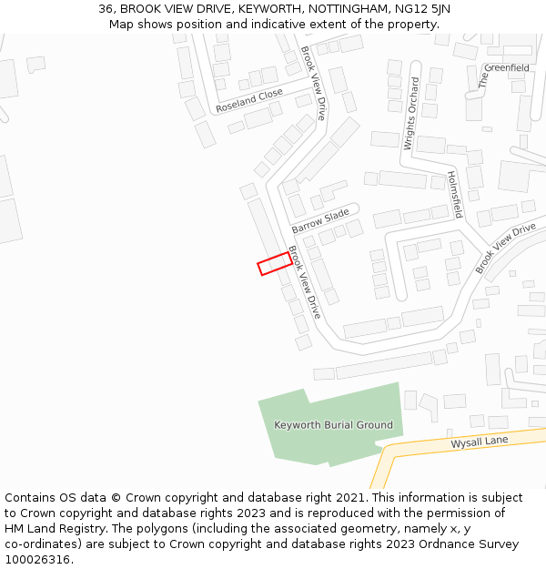 36, BROOK VIEW DRIVE, KEYWORTH, NOTTINGHAM, NG12 5JN: Location map and indicative extent of plot