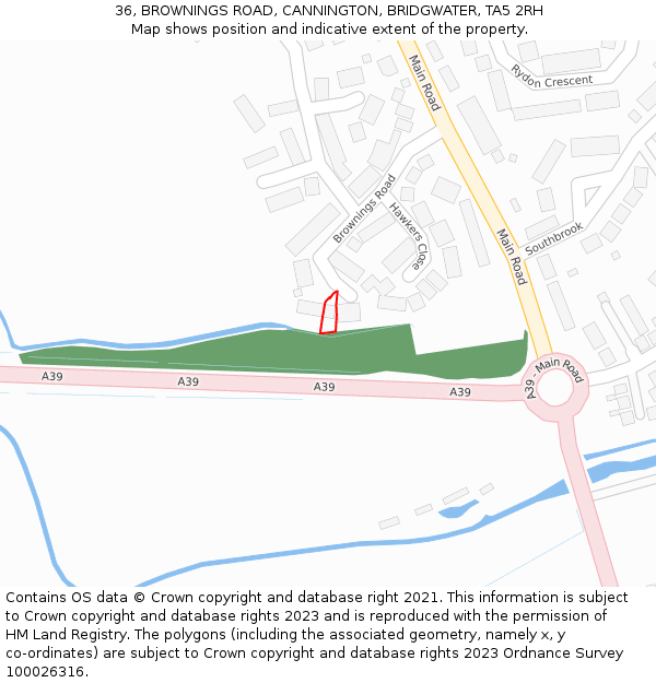 36, BROWNINGS ROAD, CANNINGTON, BRIDGWATER, TA5 2RH: Location map and indicative extent of plot