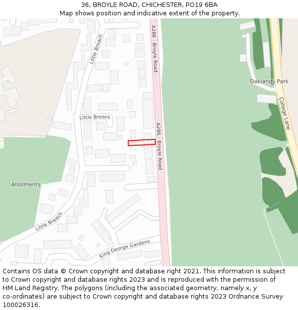 36, BROYLE ROAD, CHICHESTER, PO19 6BA: Location map and indicative extent of plot