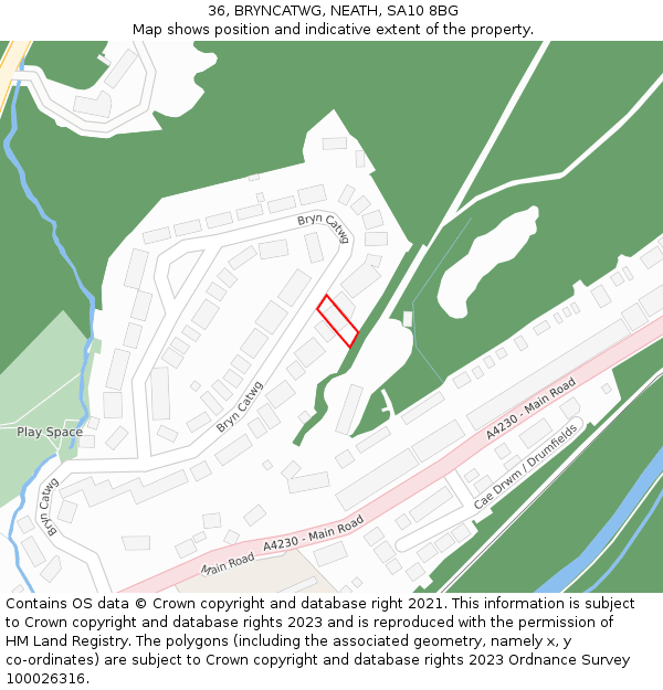 36, BRYNCATWG, NEATH, SA10 8BG: Location map and indicative extent of plot