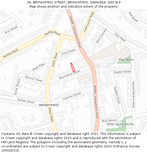 36, BRYNHYFRYD STREET, BRYNHYFRYD, SWANSEA, SA5 9LP: Location map and indicative extent of plot