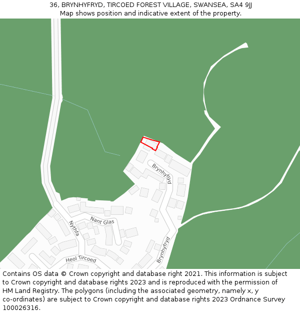 36, BRYNHYFRYD, TIRCOED FOREST VILLAGE, SWANSEA, SA4 9JJ: Location map and indicative extent of plot